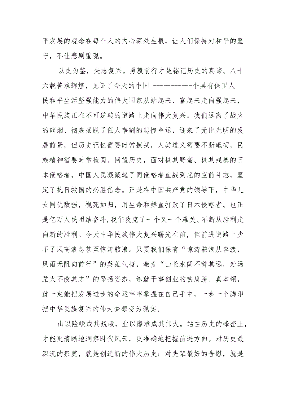 南京大屠杀死难者国家公祭日设立10周年感悟心得+南京大屠杀死难者国家公祭日国旗下的讲话.docx_第3页