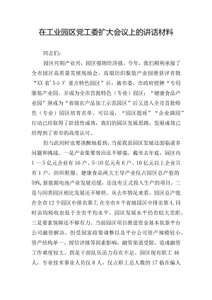 在工业园区党工委扩大会议上的讲话材料.docx