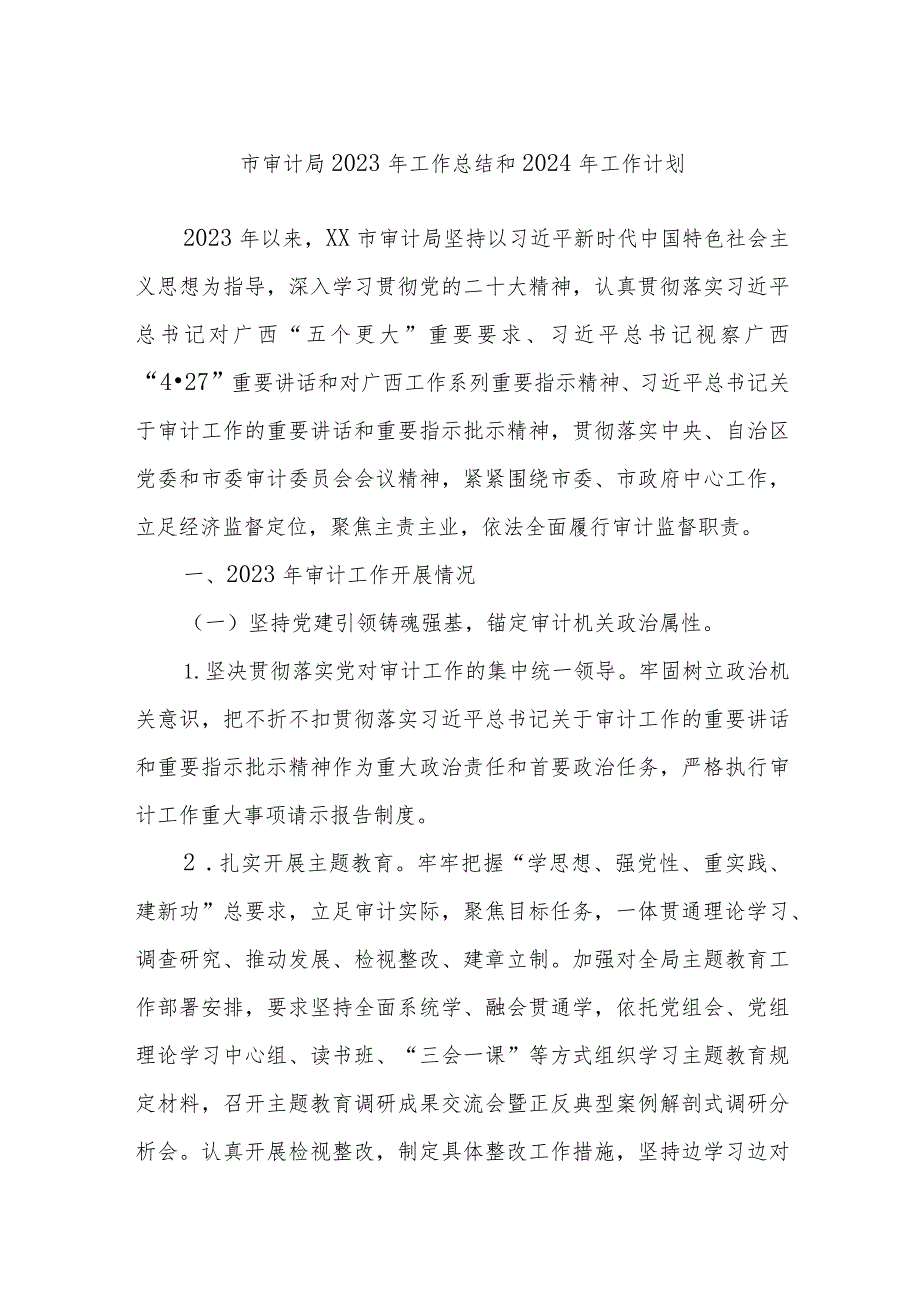 市审计局2023年工作总结和2024年工作计划.docx_第1页