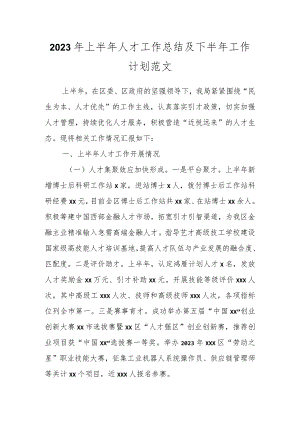 2023年上半年人才工作总结及下半年工作计划范文.docx