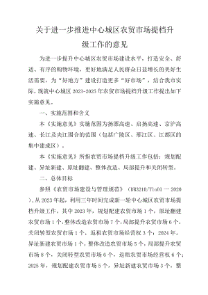 关于进一步推进中心城区农贸市场提档升级工作的意见.docx