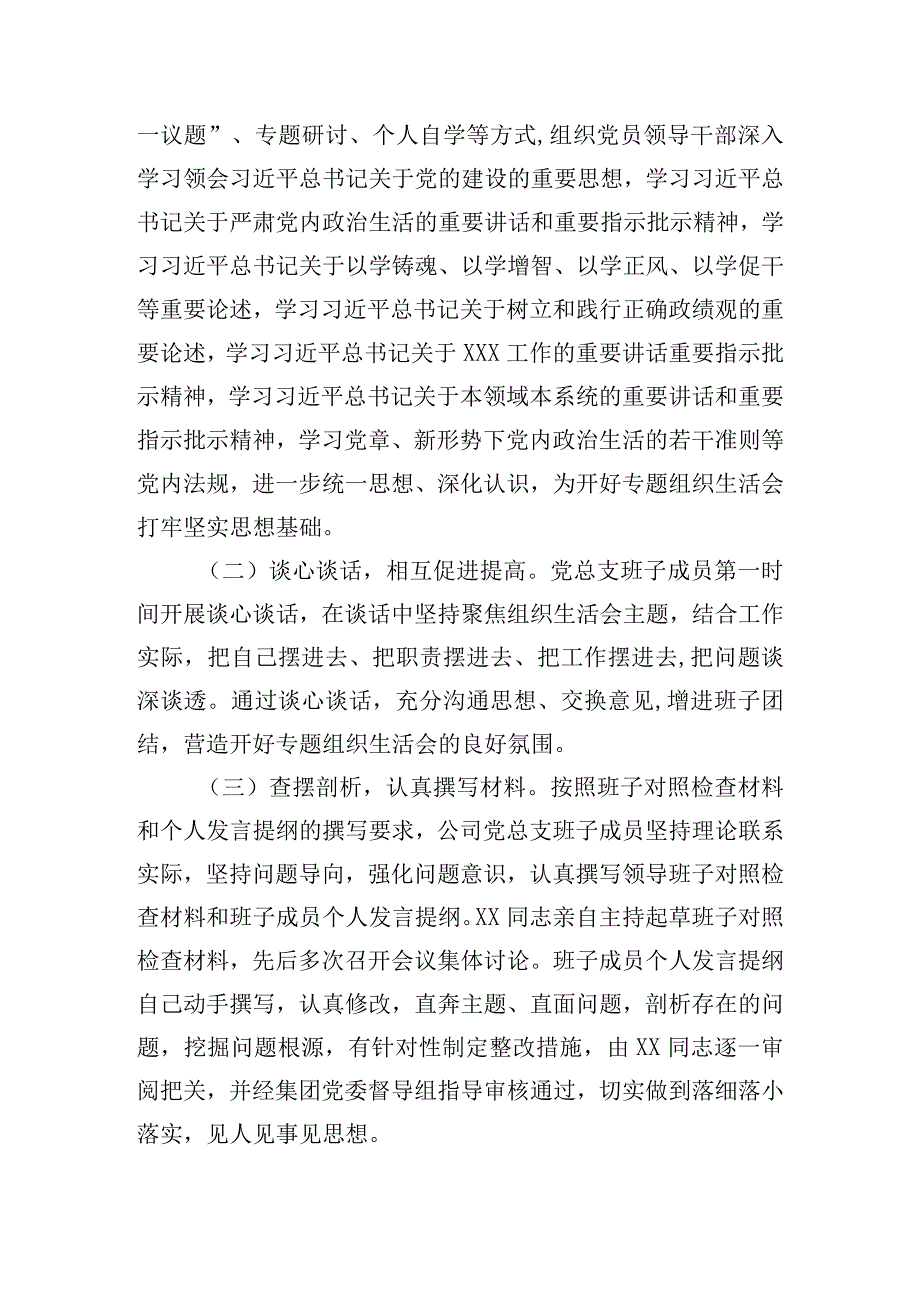 公司党总支开展主题教育专题组织生活会的情况汇报.docx_第2页