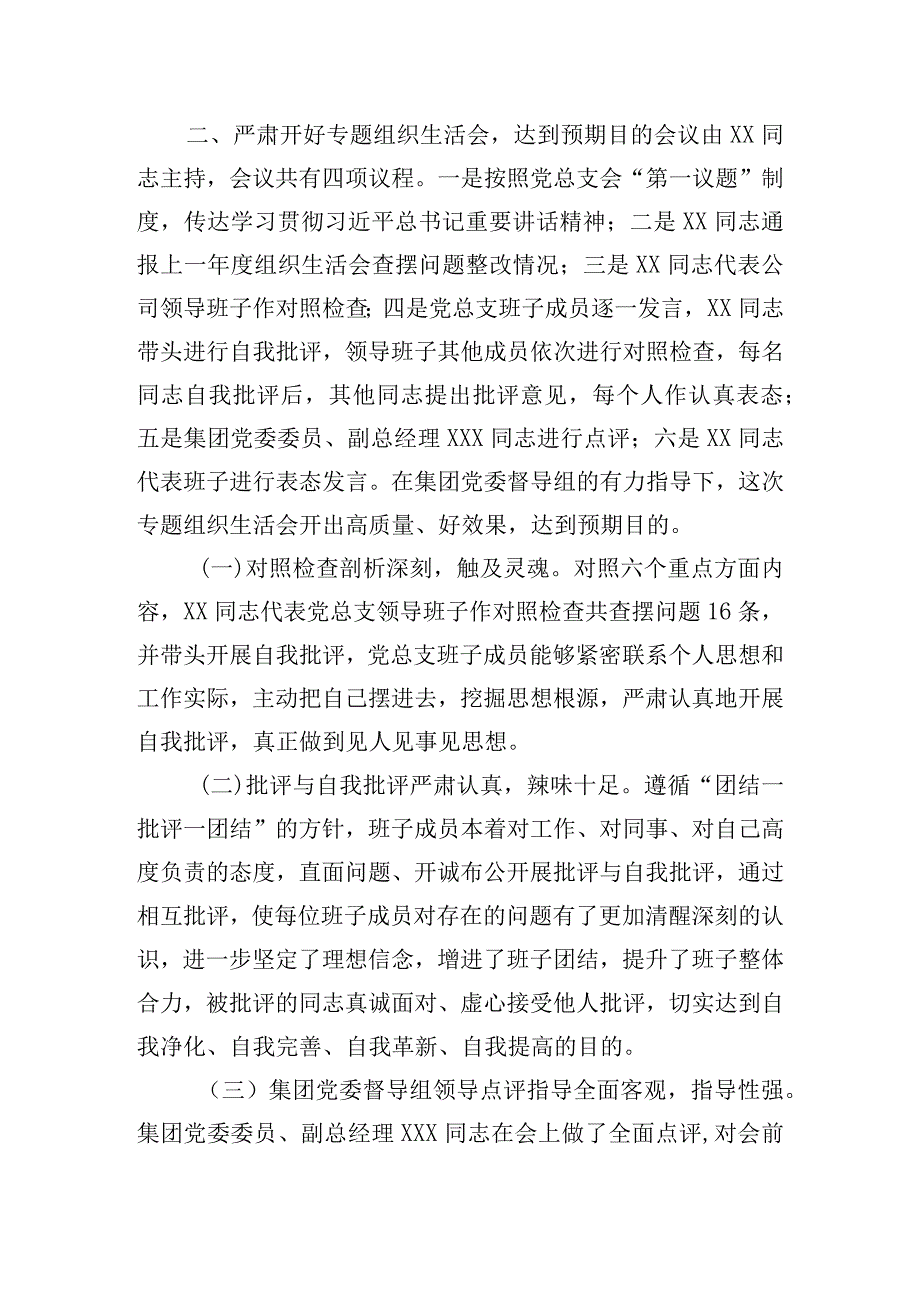 公司党总支开展主题教育专题组织生活会的情况汇报.docx_第3页