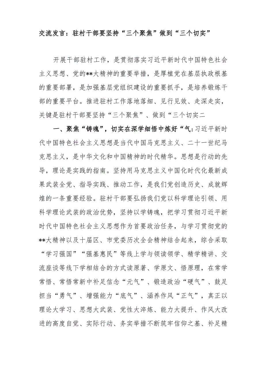 2024年驻村干部党支部书记研讨交流发言材料稿5篇.docx_第2页