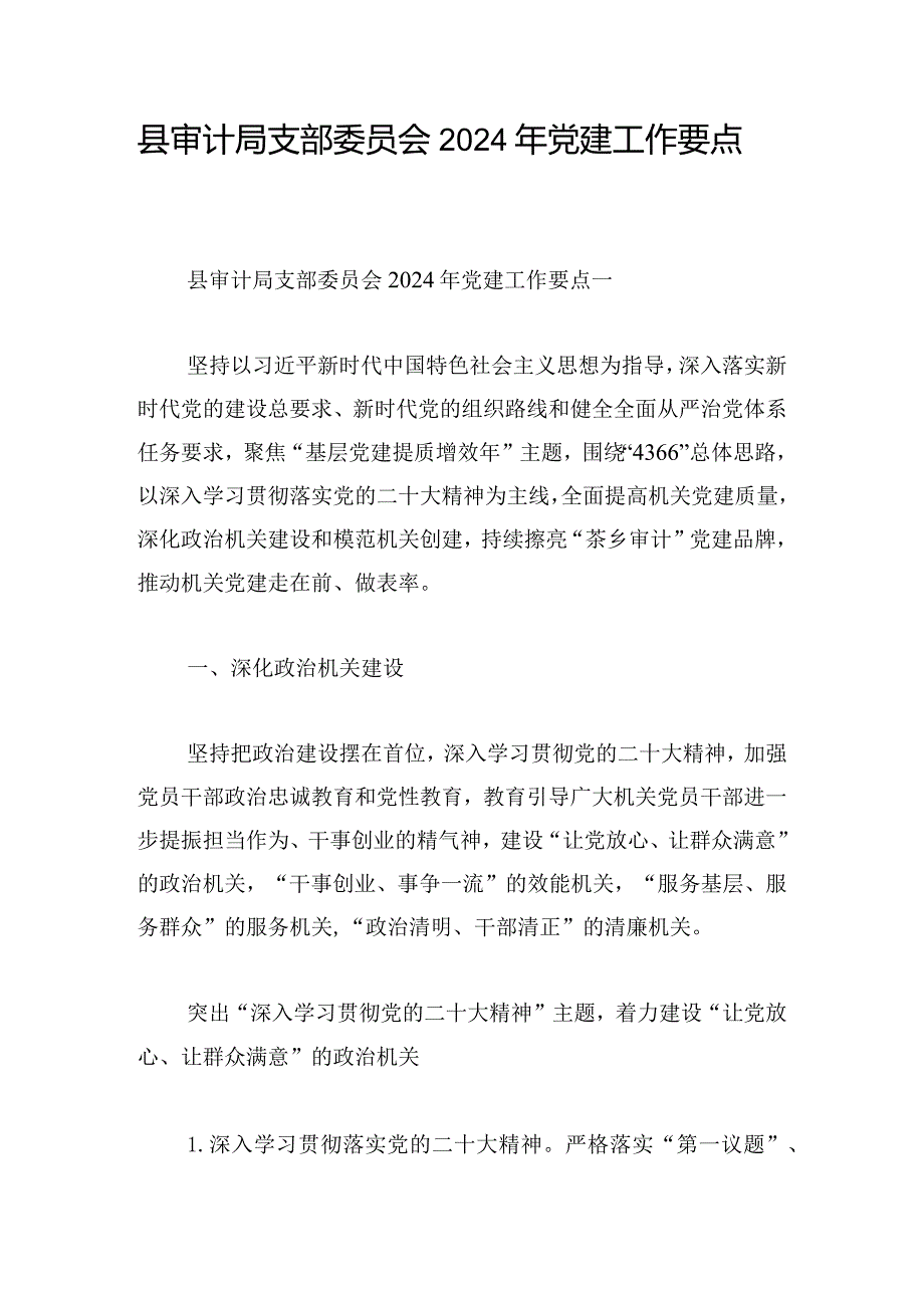 县审计局支部委员会2024年党建工作要点.docx_第1页