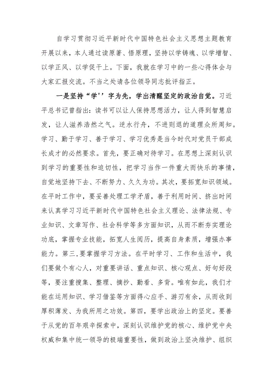 2023年主题教育理论学习专题研讨会上的发言提纲范文两篇.docx_第1页