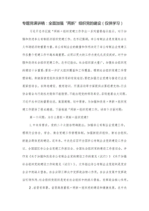 专题党课讲稿：全面加强“两新”组织党的建设.docx