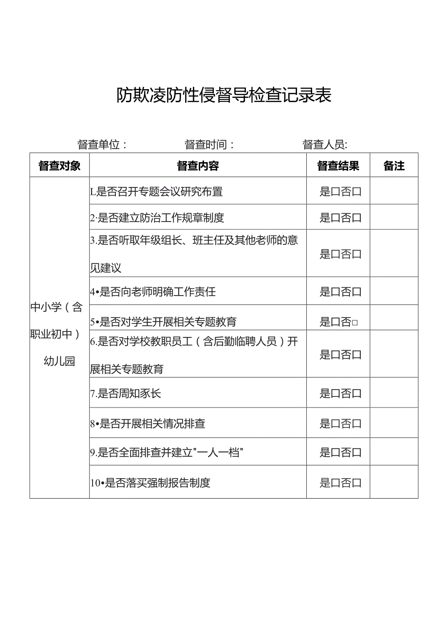 防欺凌防性侵督导检查记录表.docx_第1页