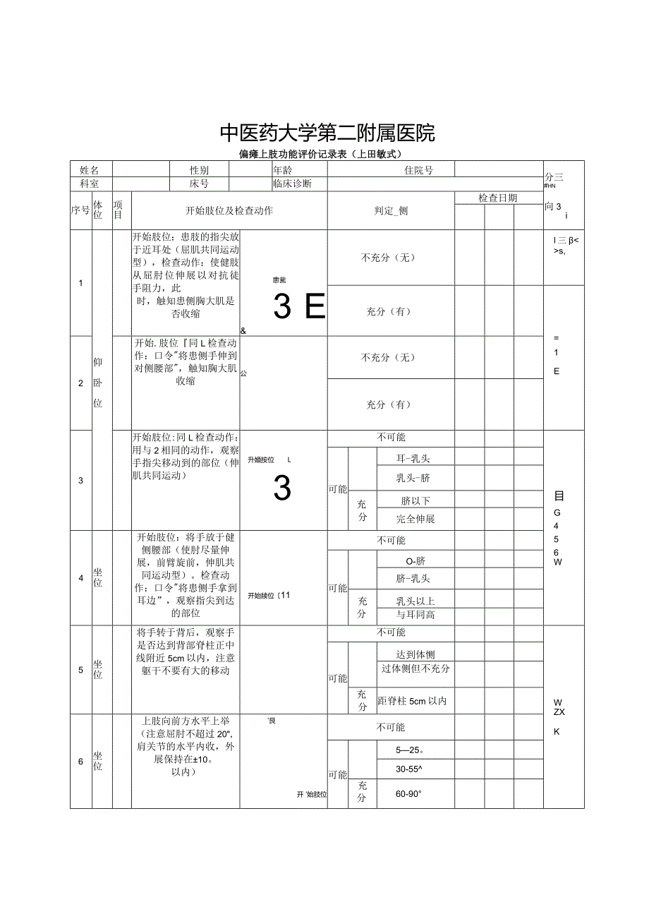 偏瘫上肢功能评价记录表（上田敏式）.docx_第1页