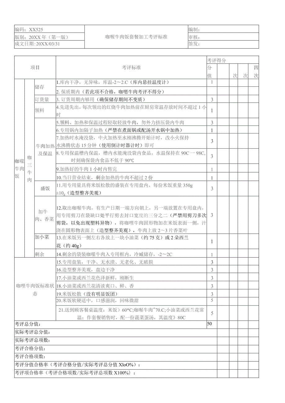 咖喱牛肉饭套餐加工考核评价标准.docx_第1页