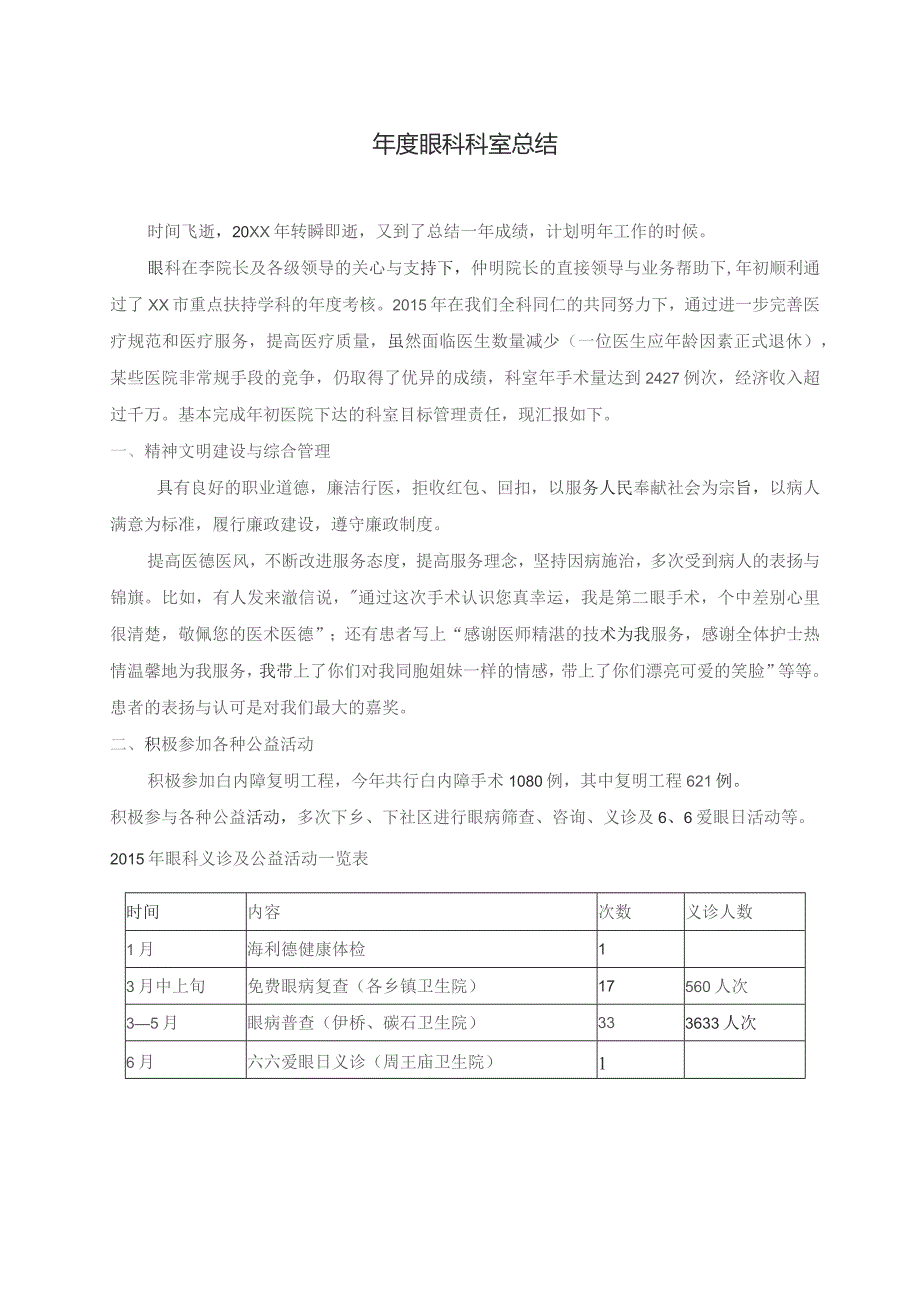 年度眼科科室工作总结.docx_第1页