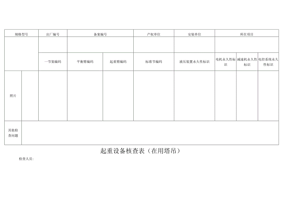 起重设备核查表(在用塔吊).docx_第1页