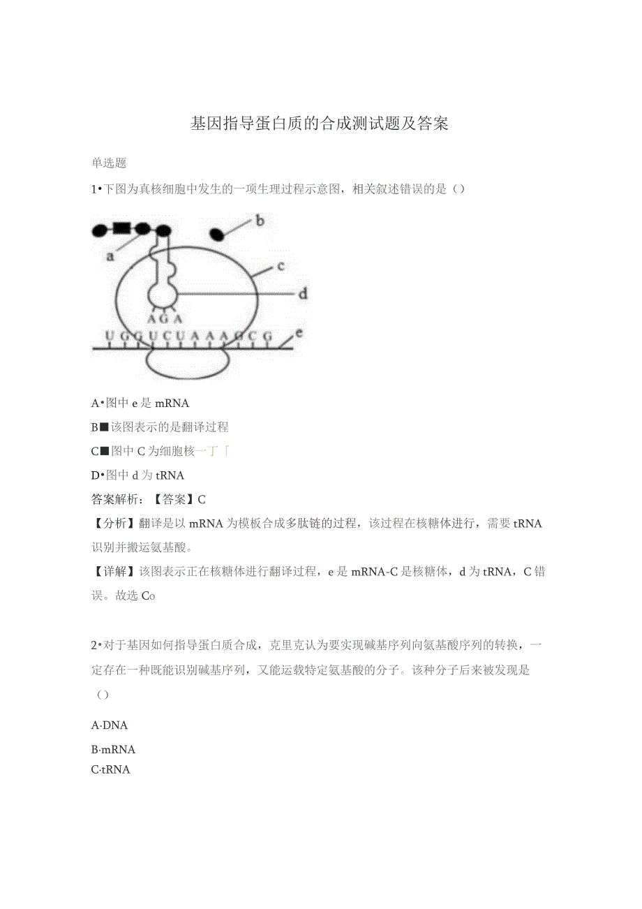 基因指导蛋白质的合成测试题及答案.docx_第1页