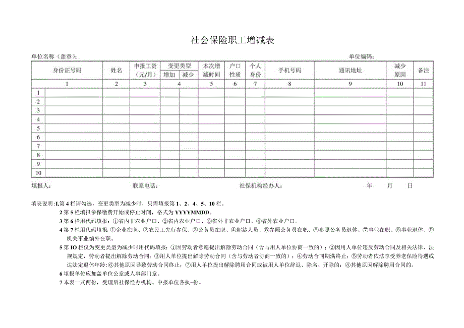 社会保险职工增减表.docx_第1页