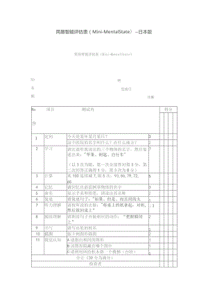 康复医学科简易智能评估表（Mini-Mental State）－－日本版.docx