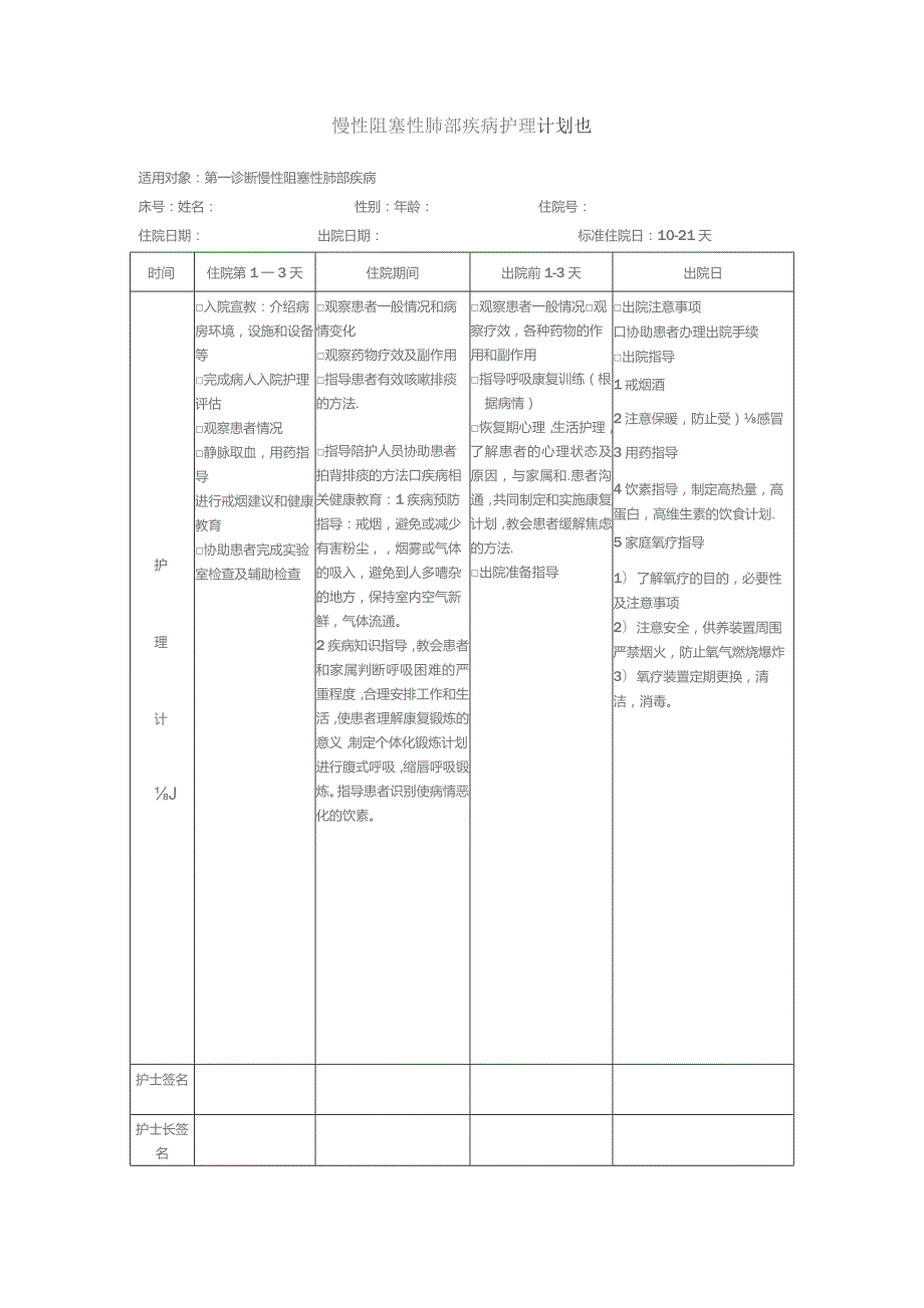 慢性阻塞性肺病疾病护理计划单.docx_第1页