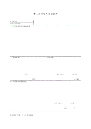 博士后研究人员退站表 （2023年XX工程大学）.docx