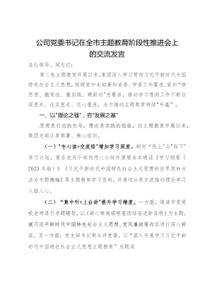 公司党委书记在全市主题教育阶段性推进会上的交流发言.docx