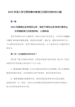 2023年深入学习贯彻集中教育三问研讨材料共七篇.docx