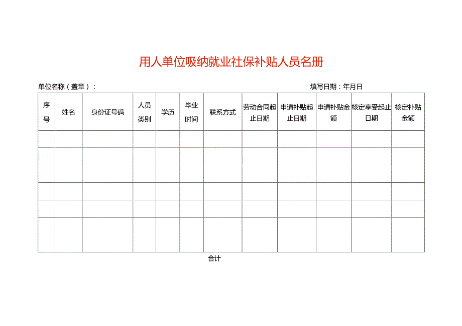 用人单位吸纳就业社保补贴人员名册.docx_第1页