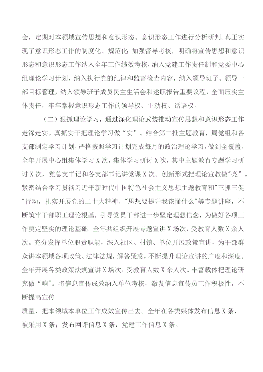 （9篇）2023年意识形态和网络意识形态推进情况总结含下步安排.docx_第2页