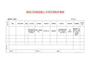 紧缺工种高技能人才岗位津贴申请表.docx