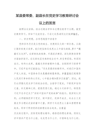 某县委常委、副县长在党史学习教育研讨会议上的发言.docx