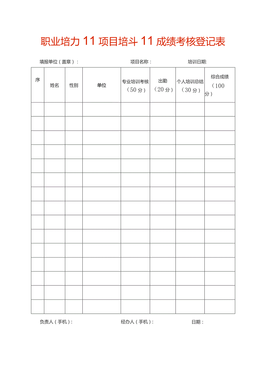 职业培训项目培训成绩考核登记表.docx_第1页