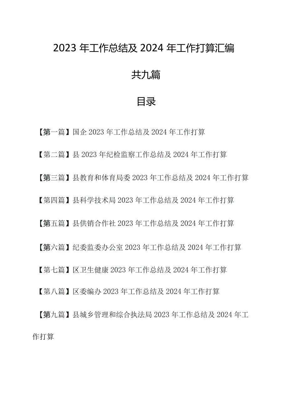 （9篇）2023年工作总结及2024年工作打算汇编.docx_第1页