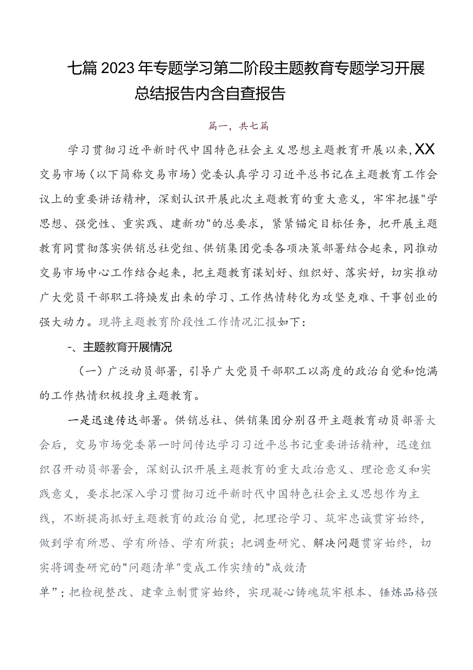 7篇汇编2023年第二批集中教育总结汇报内附自查报告.docx_第1页