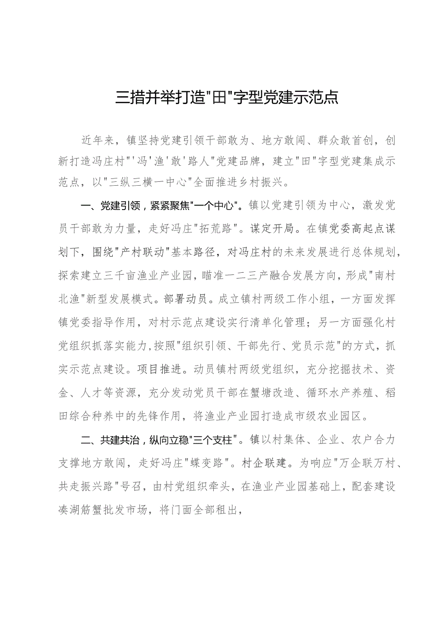 经验做法：三措并举打造“田”字型党建示范点.docx_第1页