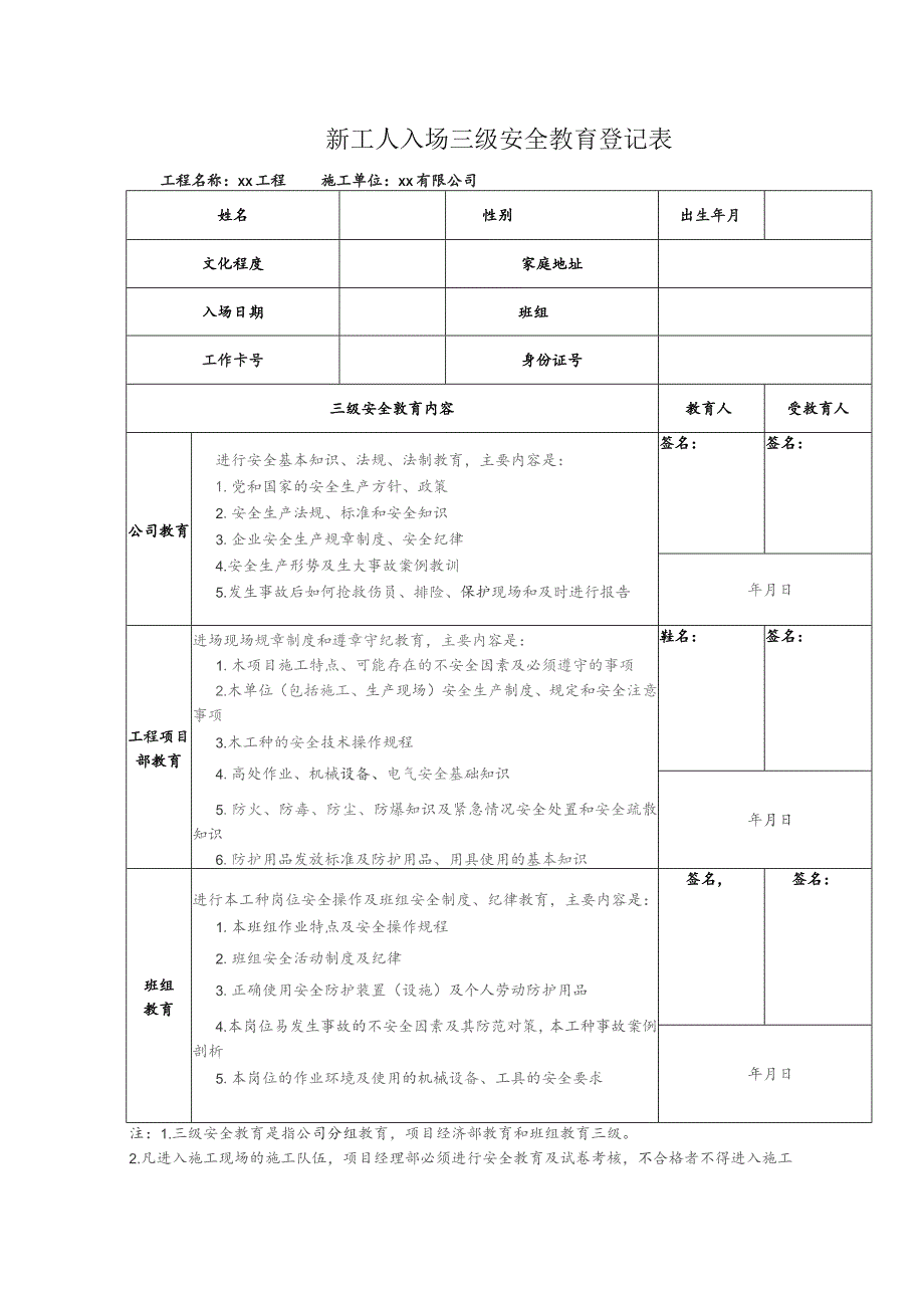 施工项目新工人入场三级安全教育登记表.docx_第2页