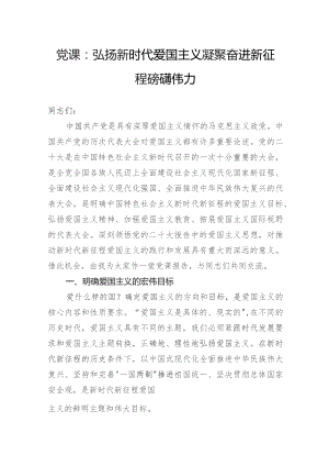 党课：弘扬新时代爱国主义凝聚奋进新征程磅礴伟力.docx