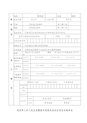 现役军人和人民武装警察申领居民身份证信息采集草表.docx