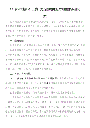 乡农村集体“三资”侵占挪用问题专项整治实施方案.docx