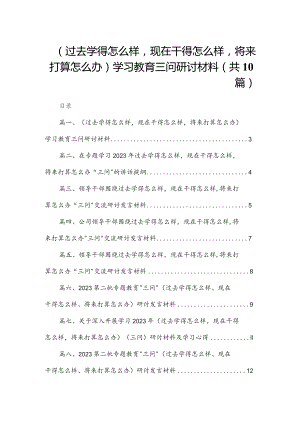 （过去学得怎么样现在干得怎么样将来打算怎么办）学习教育三问研讨材料10篇供参考.docx