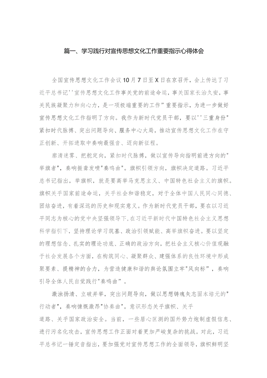 2023学习践行对宣传思想文化工作重要指示心得体会（共16篇）.docx_第3页