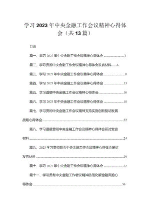 学习2023年中央金融工作会议精神心得体会13篇供参考.docx