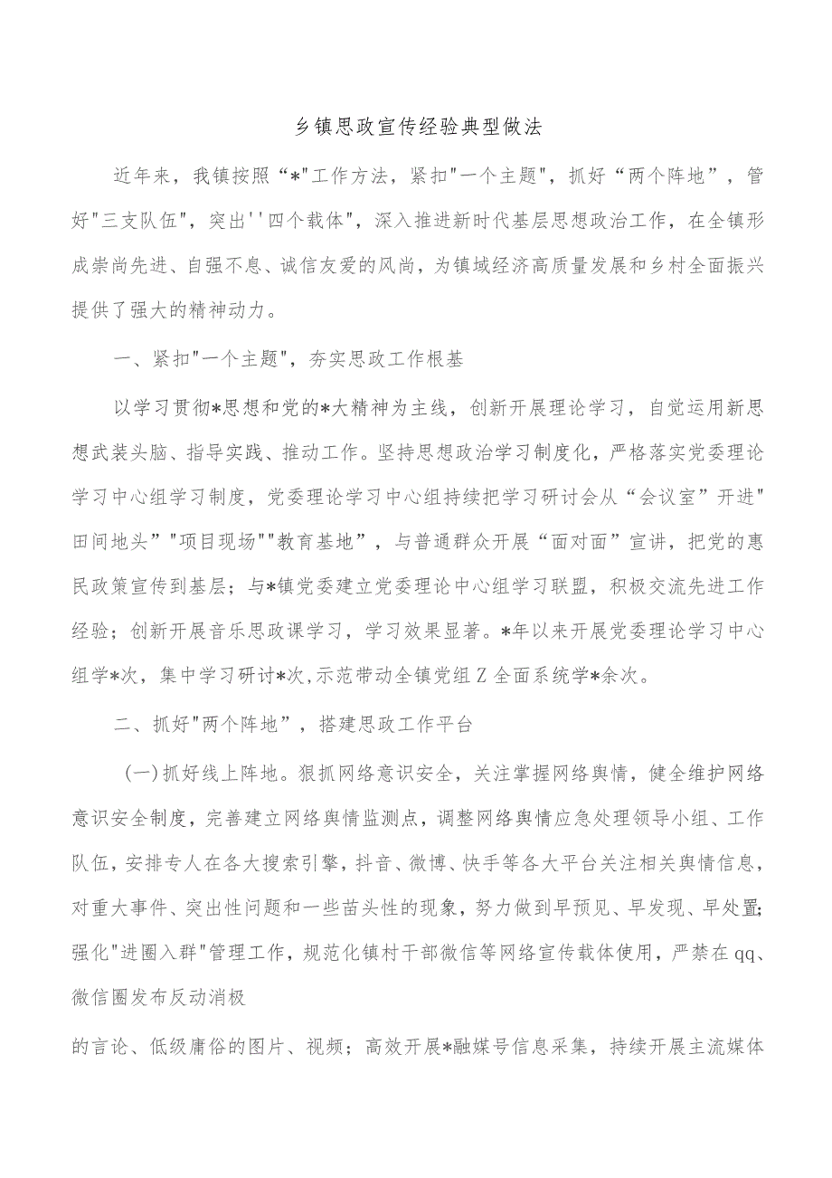 乡镇思政宣传经验典型做法.docx_第1页