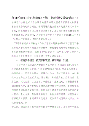 在理论学习中心组学习上主题教育第二批专题交流发言.docx