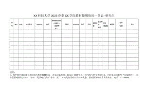 XX科技大学2023春季XX学院教材使用情况一览表-研究生.docx