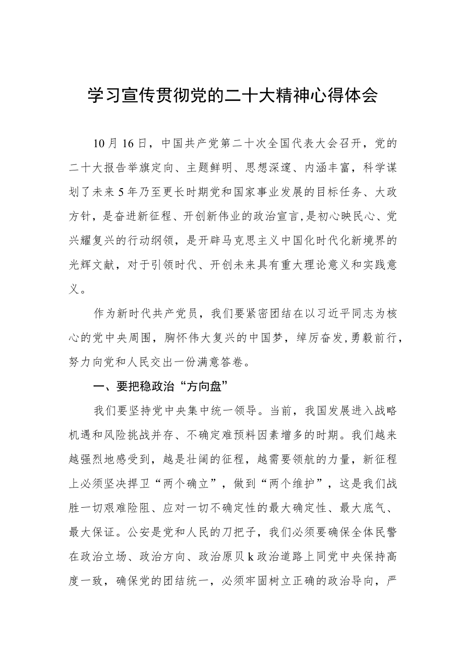 2023年公安民警学习宣传贯彻党的二十大精神心得体会六篇.docx_第1页