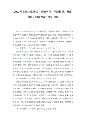 （2篇范文）2022年度民主生活会“理论学习、问题检视、开展批评、问题整改”学习总结.docx