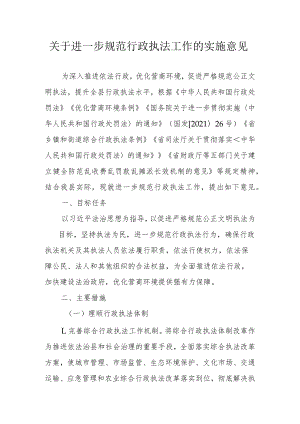 关于进一步规范当前行政执法工作的实施意见.docx