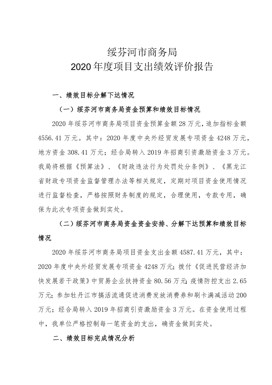 绥芬河市商务局2020年度项目支出绩效评价报告.docx_第1页