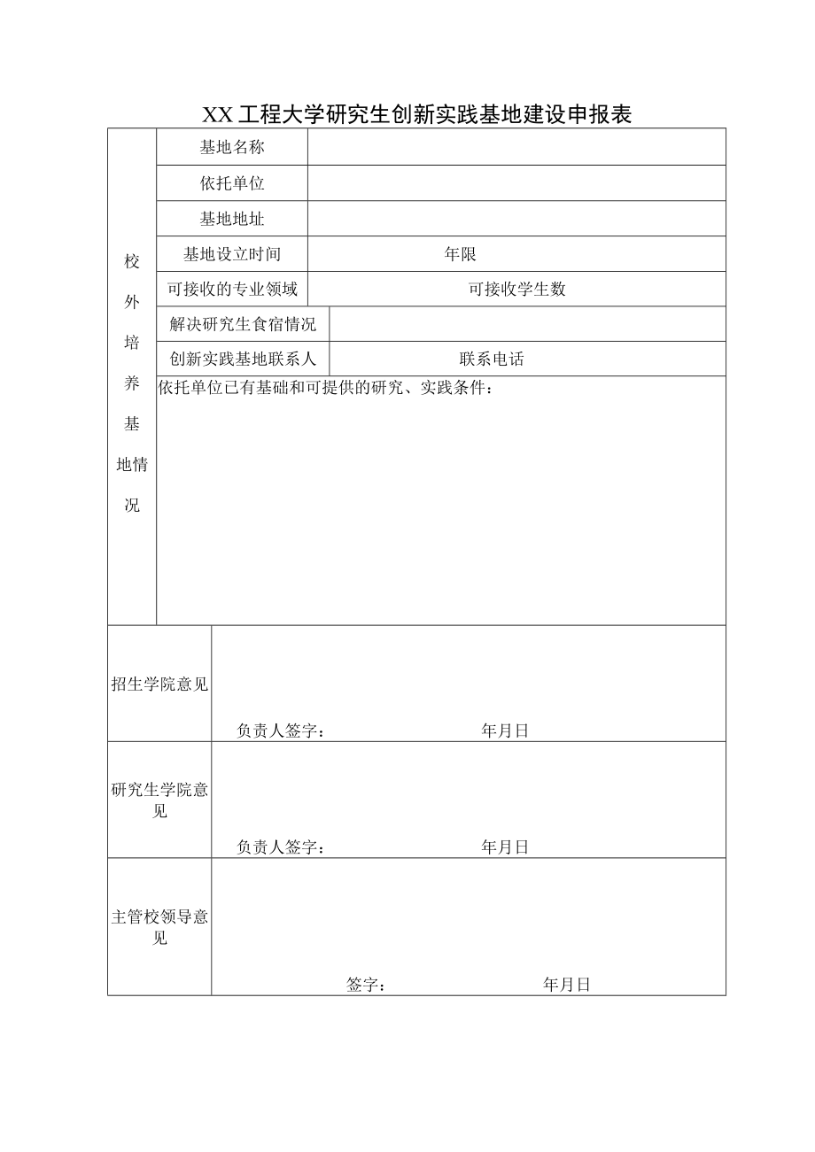 XX工程大学研究生创新实践基地建设申报表.docx_第1页