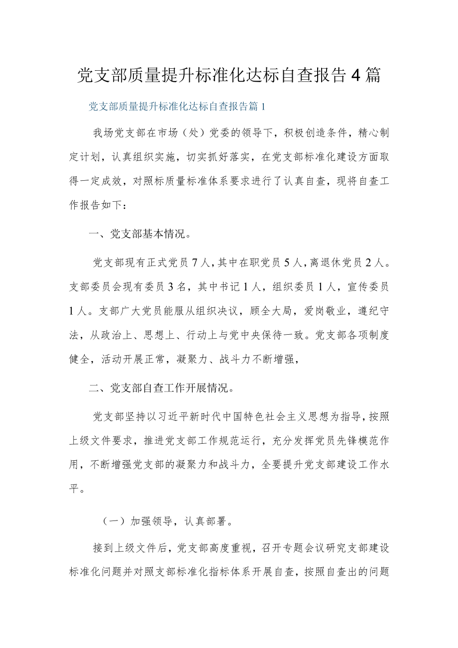 党支部质量提升标准化达标自查报告4篇.docx_第1页