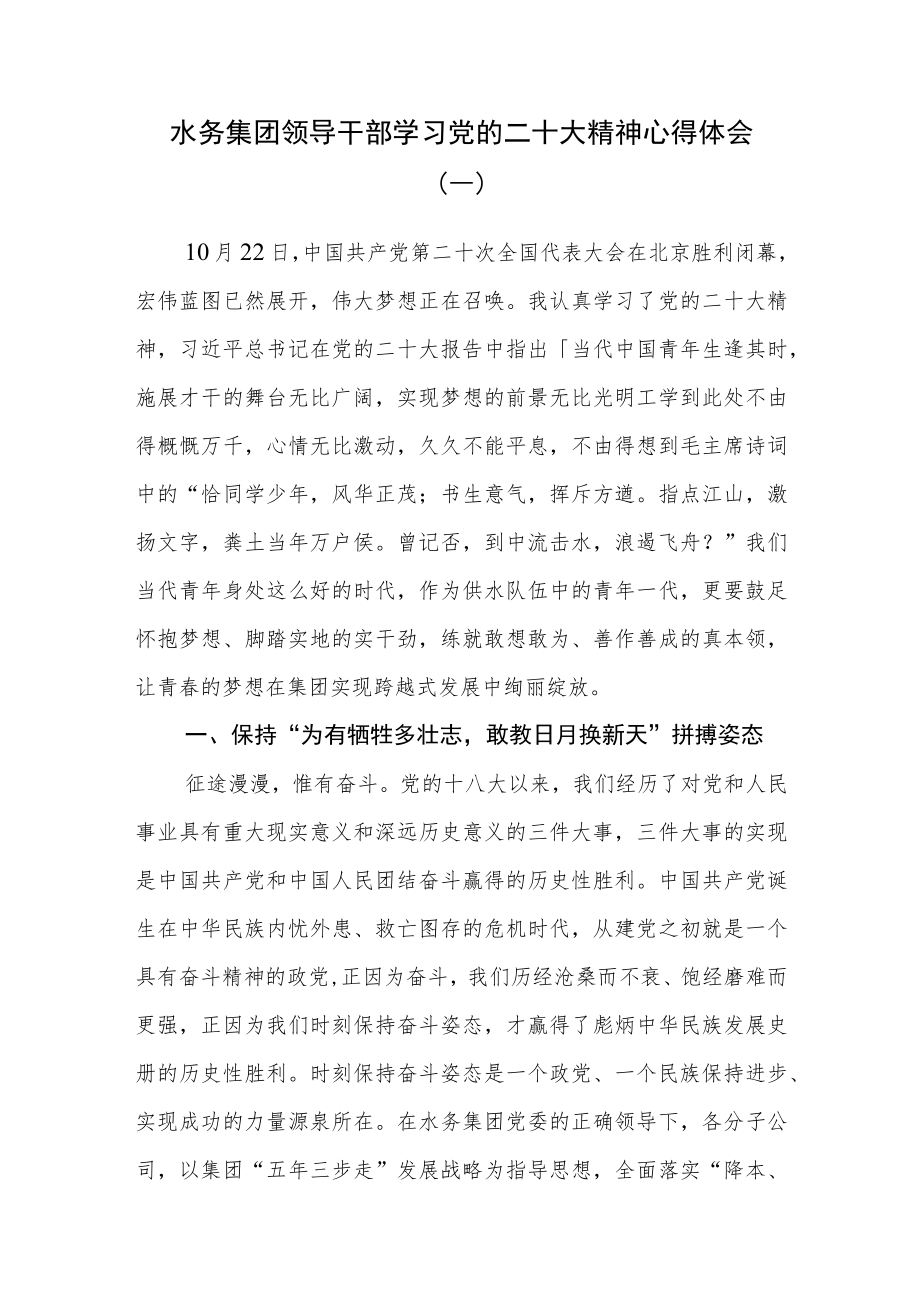 （2篇）水务集团领导干部学习党的二十大精神心得体会.docx_第1页