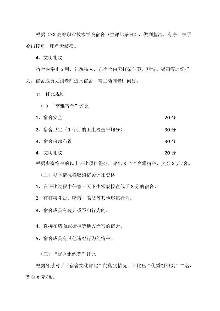 XX高等职业技术学院关于202X年度宿舍文化评比计划的通知.docx_第2页