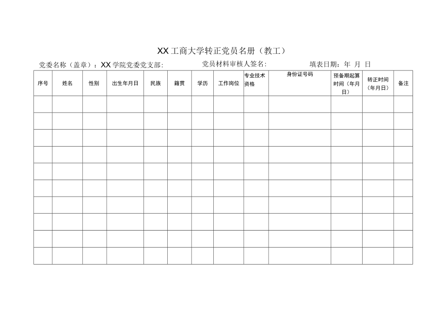 XX工商大学转正党员名册（教工）.docx_第1页